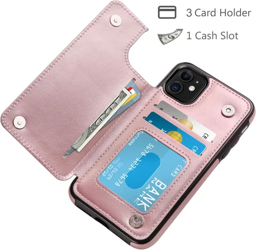 Miniatura 3 de HianDier - Funda tipo cartera para iPhone 11 de 6.1 pulgadas, funda protectora con ranuras para tarjeta de crédito, foto, piel sintética suave, Oro