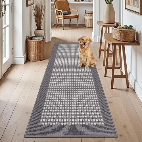 Ileading Alfombra de pasillo de lavandería de 2 x 6 pies, antideslizante, con parte trasera de goma, lavable a máquina, alfombra gris para