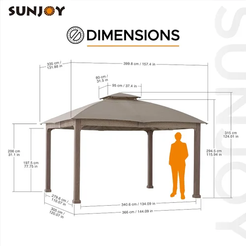 Miniatura 9 de Sunjoy Cenador de 11 pies x 13 pies con toldo de tela Sunbrella para patio, marco de acero de 2 niveles con parte superior suave de 2 niveles