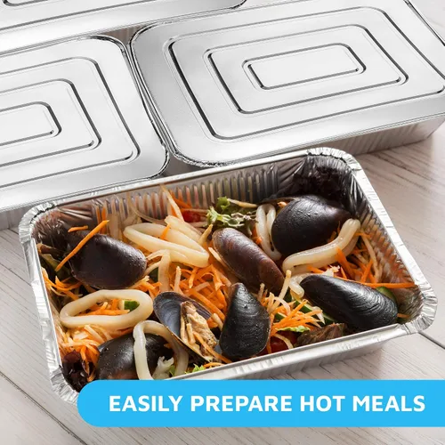 Miniatura 7 de MontoPack Bandejas de aluminio de lámina de 9 x 13, tamaño medio, con tapas [Paquete de 20] Latas para chafar de tamaño estándar premium