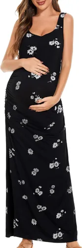 Miniatura 3 de Smallshow Vestido de maternidad largo dividido para mujer, ropa de embarazo fruncida