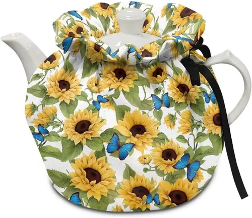 Miniatura 14 de DISNIMO Funda de tetera aislada a prueba de polvo con diseño floral de colibrí, para mantener el calor, accesorios decorativos, colcha