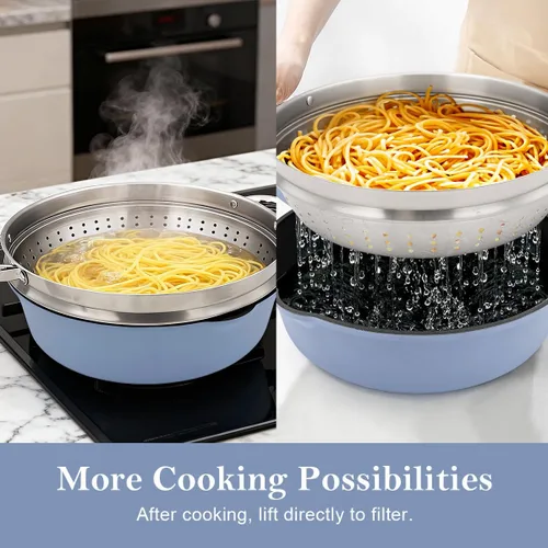 Miniatura 2 de Sartén profunda antiadherente de 12 pulgadas con vaporizador, sartén de 5 cuartos de galón con tapa, utensilios de cocina para cocinar a vapor