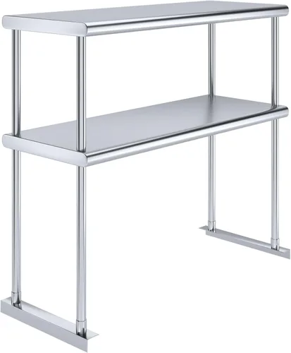 Miniatura 16 de Estante doble de acero inoxidable resistente con certificación NSF de calibre 18 con soportes para cocinas, cuartos de servicio, almacenamiento