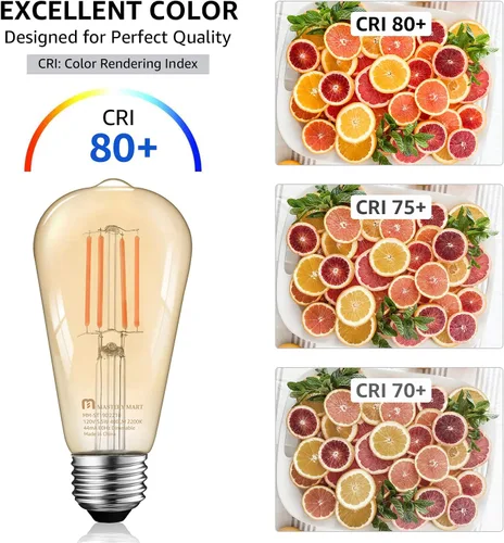 Miniatura 5 de MASTERY MART Bombilla LED vintage E26 regulable, 2200 K, blanco cálido, equivalente a 5.5 W 60 W, estilo Edison antiguo ST19, 400 LM, bombilla