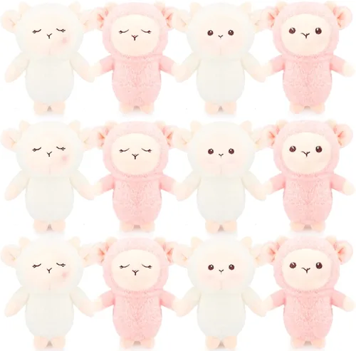 Libima 12 piezas de mini llavero de peluche de cordero a granel de 4.7 pulgadas, animales de peluche suaves y adorables corderos, regalos de fiesta