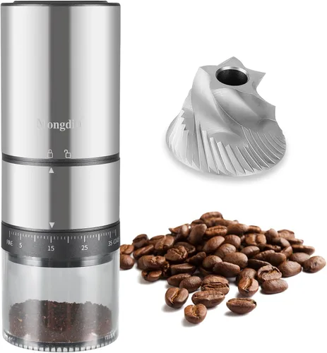 Mongdio Molinillo de Granos de Café Eléctrico Portátil con 38 Configuraciones Ajustables, Molinillo de Café Eléctrico de Rebaba con Núcleo de Acero