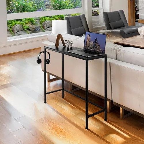 Miniatura 5 de Mesa de entrada estrecha negra moderna – Mesa de sofá delgada con ganchos para sala de estar, vestíbulo, dormitorio, pasillo, oficina Negro