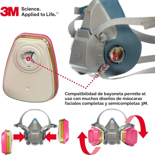 Miniatura 4 de 3M Cartucho/filtro respirador P100 60926, 1 par, NIOSH, ayuda a proteger contra vapores orgánicos, gases ácidos, amoniaco metilamina, formaldehído