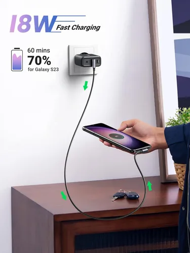 Miniatura 2 de UGREEN Cable USB a USB C de 90 grados, cable de carga rápida USB C compatible con iPhone 16/16 Plus/16 Pro/16 Pro Max/15/Samsung Galaxy