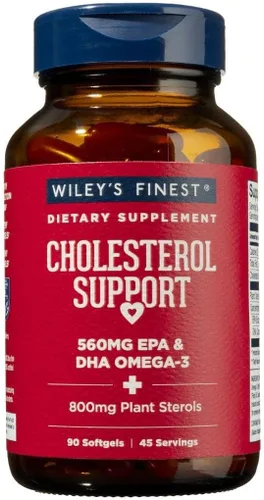 Wiley's Finest Wild Alaskan Fish Oil Colesterol Support - Suplemento de salud cardíaca para hombres y mujeres - 560 mg de omega-3 - 90 cápsulas