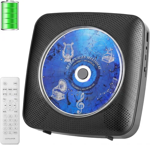 Gueray Reproductor de CD portátil Bluetooth: Reproductores de CD para el hogar Recargable de pared de escritorio Reproductor de CD portátil con