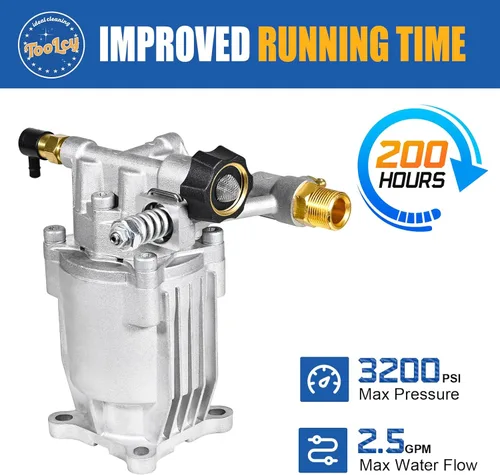 Miniatura 5 de TOOLCY Bomba de lavado a presión horizontal de eje de 3/4 pulgadas, 2600-3200 PSI @ 2.5 GPM - Bomba de lavado eléctrico para lavadora de gas