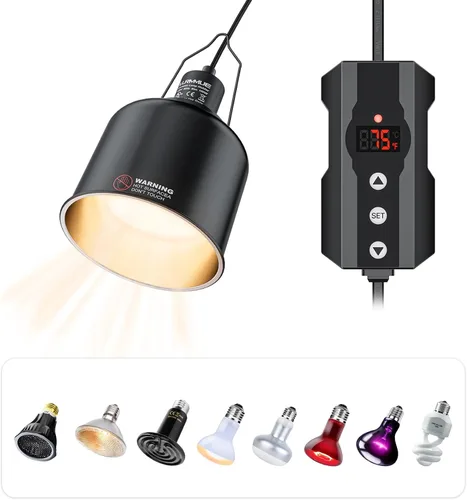Miniatura 3 de Lámpara de calor para reptiles de 5.5 pulgadas de profundidad con abrazadera y controlador digital de termostato de reptiles, soporte de bombilla