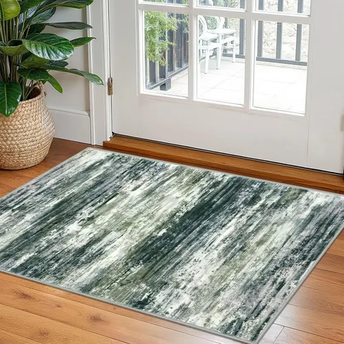 Miniatura 158 de KOZYFLY – Alfombra de pasillo moderna y lavable de diseño abstracto verde, 2 x 5 pies, antideslizante, suave y de pelo corto, ideal para cocina
