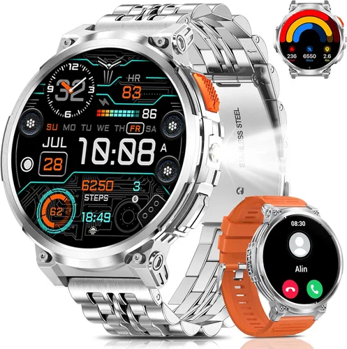 Miniatura 11 de Reloj inteligente militar de pantalla grande de 1.85 pulgadas para hombres con linterna, batería grande de 730 mAh, impermeable IP68, llamadas