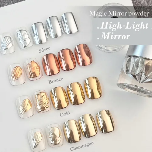 Miniatura 2 de Pretty Diva Polvo Cromado para Uñas - Polvos Cromados para Uñas con Efecto Espejo Dorado Champán, Polvo Cromado Metálico Resaltador para Arte