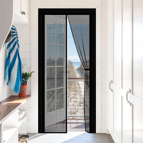Miniatura 9 de Puerta magnética ajustable para puertas de 29 a 34 pulgadas de ancho de 79 a 82 pulgadas, puerta de malla de fibra de vidrio autosellada reforzada