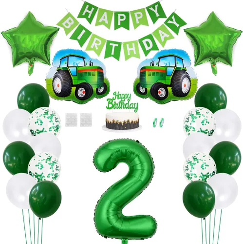 Miniatura 8 de Daimay 23 piezas de decoración de cumpleaños de tractor verde granja, suministros para fiestas, pancarta de feliz cumpleaños, globo de granero