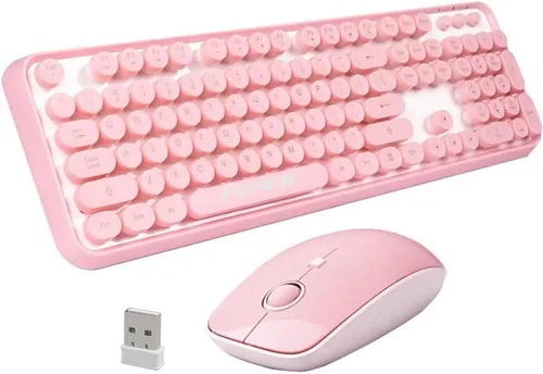 Miniatura 20 de FOPETT - Juego de teclado y mouse inalámbricos de 2.4 GHz con botón de interruptor, teclado de tamaño completo, compatible con V2030 Azul Colorido
