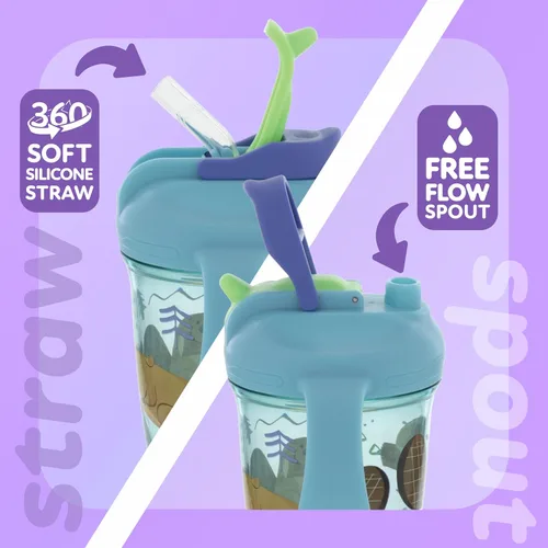 Miniatura 3 de Nuby Taza multifunción 2 en 1 para niños pequeños con popote con peso de 360° y boquilla dura, 8 onzas, asas de fácil agarre y parte superior