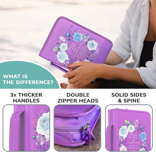 Miniatura 35 de DEHITE Funda para la Biblia para mujer, bolsas de transporte de la Biblia, tamaños medianos y grandes, ranuras para bolígrafos, tela de primera