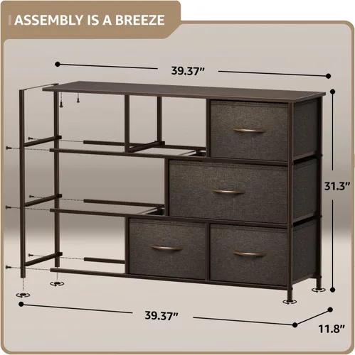 Miniatura 3 de Sorbus Cómoda para niños con 8 cajones - Unidad organizadora con marco de acero, parte superior de madera y asa, contenedores de tela para ropa
