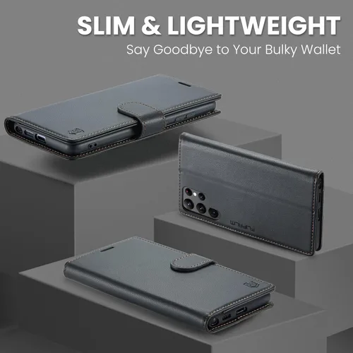 Miniatura 6 de FLIPALM Funda tipo cartera para Samsung Galaxy S22 Ultra, con bloqueo RFID, tarjetero, de piel sintética PU tipo folio con tapa plegable y función