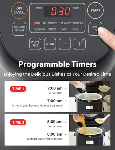 Miniatura 7 de TOSHIBA Arrocera pequeña de 3 tazas sin cocer - Pantalla LCD con 8 funciones de cocción: arroz, avena, granos mezclados y más, olla interior Gris