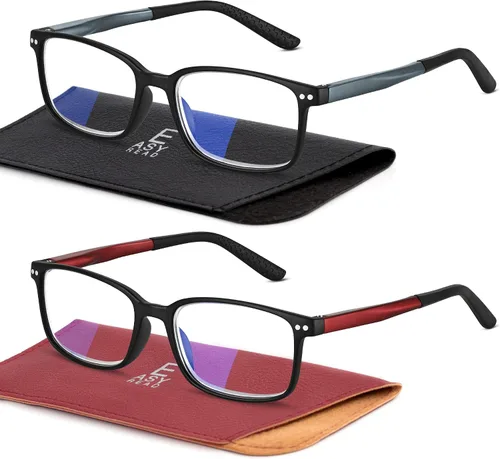 Miniatura 8 de EASY READ 2 pares de anteojos de lectura de estilo deportivo para hombres, rectangulares TR90 con bloqueo de luz azul con bisagra de resorte