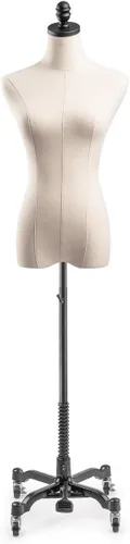 Miniatura 11 de TSC - Maniquí de forma de vestido de exhibición femenina en lienzo natural sobre base metálica con ruedas (bronce, grande)