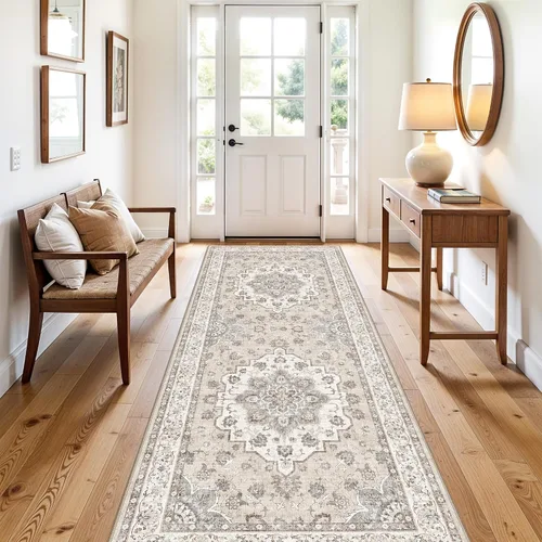 Miniatura 36 de Alfombra lavable de 2 x 3 pies para entrada: alfombras vintage con respaldo antideslizante para cocina, baño, alfombra resistente al agua