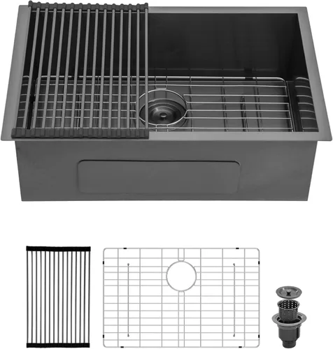 Miniatura 24 de Logmey Fregadero de cocina de montaje inferior de 33 pulgadas 33x19 Fregaderos de acero inoxidable SUS304 calibre 16 hechos a mano de un solo