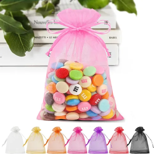 ANZNKU Bolsas de organza rosa de 4 x 6 pulgadas, 50 unidades, pequeñas bolsas de regalo para golosinas, joyas, jabón, bonita bolsa de malla con
