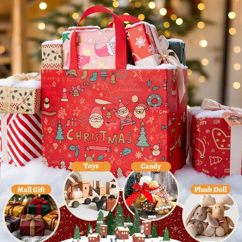 Miniatura 5 de Iioscre 8 piezas bolsas grandes de regalo de Navidad con asas, bolsas reutilizables no tejidas para regalos navideños, 12.8 x 9.8 x 6.7 pulgadas