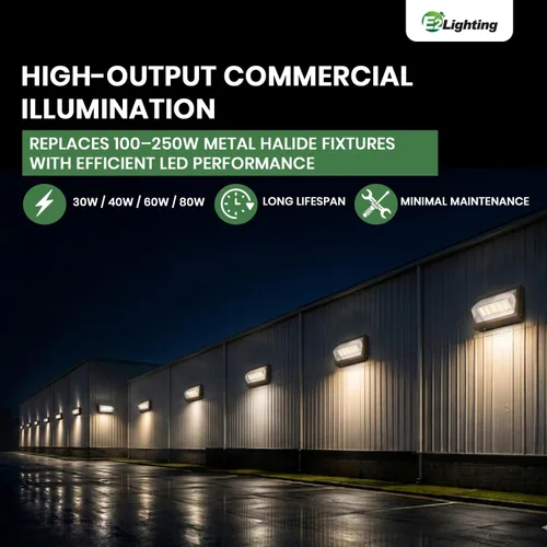 Miniatura 4 de E2 LIGHTING Paquete de pared LED sin corte de 80 W/60 W con batería de emergencia Fotocélula de reserva del atardecer al amanecer comercial al aire