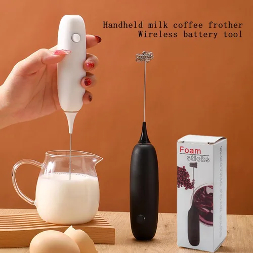 Miniatura 3 de 1 espumador de café de mano, mini mezclador de bebidas con batidor de acero inoxidable, espumador de leche de mano ajustable para capuchinos, Blanco