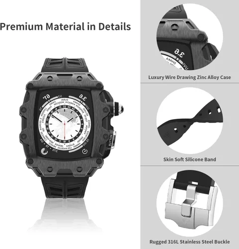 Miniatura 2 de Funda de metal de lujo con correa para Apple Watch Series 9, 8, 7, 1.772 pulgadas, SE 6, 5, 4, 1.732 pulgadas, protector de pantalla resistente