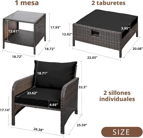 Miniatura 3 de LEVELEVE Muebles de Balcón Juego de Conversación de Patio de 5 Piezas, Sillas de Salón Exteriores de Mimbre de Ratán PE con Cojines Suaves 2