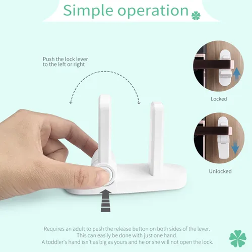 Miniatura 4 de Cerradura de palanca de puerta, blanco lechoso, paquete de 1 Sin perforación, material ABS, prueba de bebé, fuerte adhesivo 3M