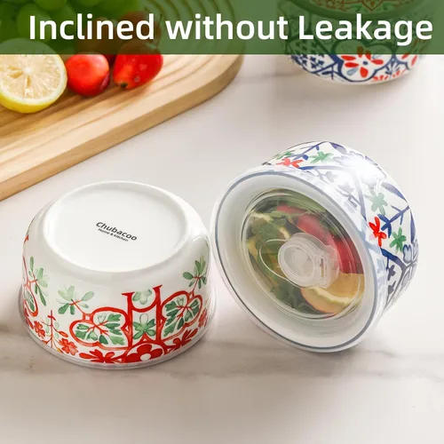Miniatura 5 de Cuenco de cerámica con tapa, apto para microondas, juego de 4 Food Storage Containers for Soup, Meal Prep, Cereal, Salad Leftovers - Picnic