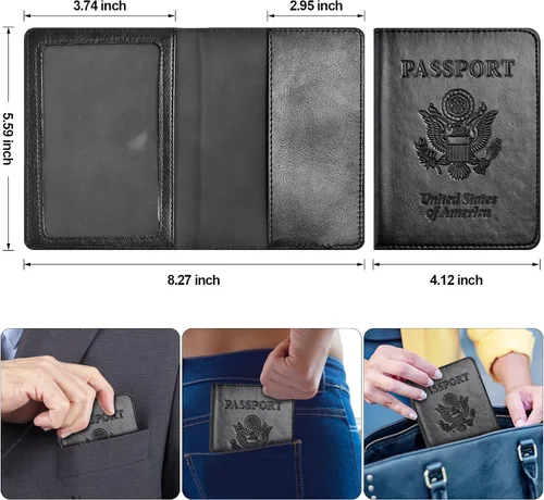 Miniatura 3 de Combo de tarjetero para pasaporte y vacuna, soporte para pasaporte con ranura para tarjeta de vacuna, cartera para pasaporte, funda para pasaporte