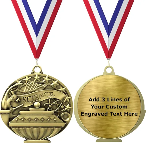 Miniatura 8 de Express Medals Pack of 10 (or More) Engraved Scholastic Academic Award Medals with RWB Neck Ribbons