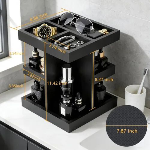 Miniatura 2 de Organizador de colonia para hombres, estante de perfume de madera de gran capacidad de 3 niveles con rotación de 360 grados, soporte de colonia