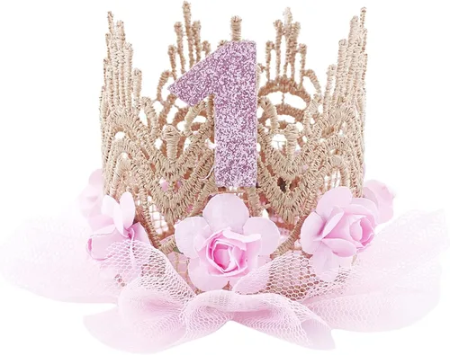 Miniatura 3 de Traje de primer cumpleaños para niña con volantes manga corta encaje floral vestido de tul diadema de corona sesión de fotos