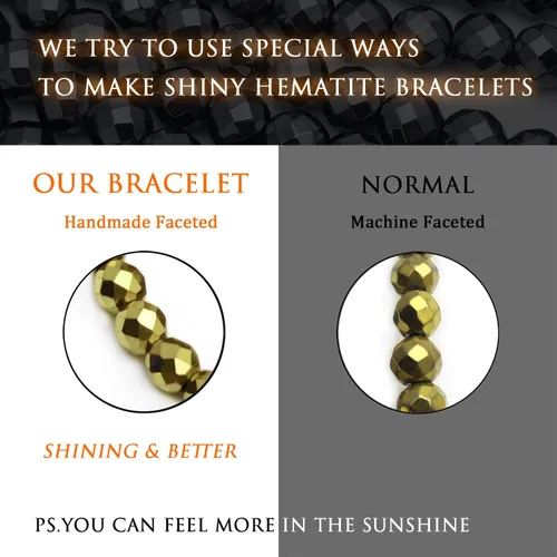 Miniatura 5 de Morchic Juego de 2 pulseras elásticas ajustables con cuentas de hematita brillante para mujer, gema energética semipreciosa, regalo de cumpleaños