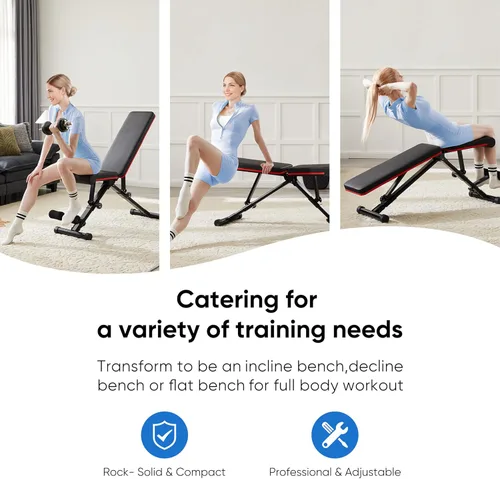 Miniatura 3 de Banco de pesas ajustable para gimnasio en casa, equipo de entrenamiento plegable para entrenamiento de fuerza de cuerpo completo, banco de Negro