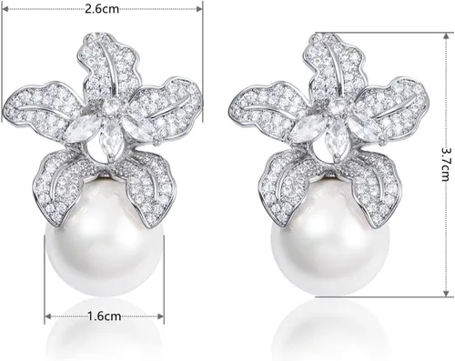 Miniatura 2 de Aretes de perlas redondas grandes con circonita cúbica para ceremonia de boda, accesorios elegantes