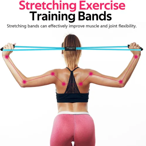 Miniatura 4 de RENRANRING Bandas de Resistencia de Fitness en Forma de 8 con Asas - Juego de 3 Bandas de Tubo de Ejercicio para Estiramiento de Brazos y Hombros