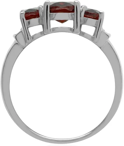 Miniatura 3 de Silvershake Anillo de plata de ley 925 chapada en oro blanco con piedra natal de forma ovalada auténtica de 3 piedras